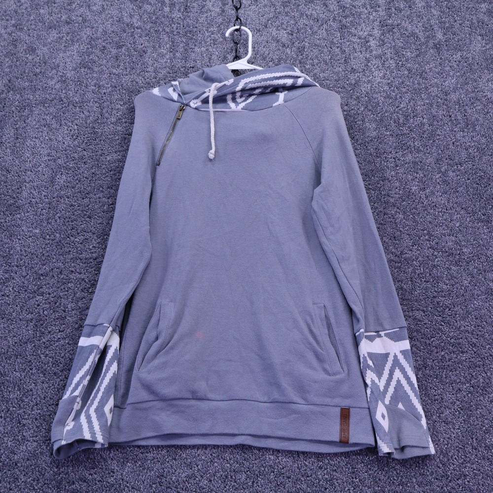 Ampersand Avenue Hoodie Womens Small Gray Green DoubleHood Side Zip Geometric